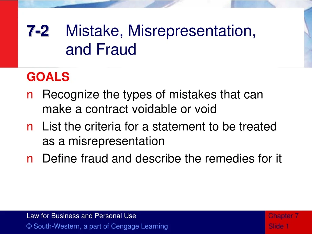 7 2 mistake misrepresentation and fraud