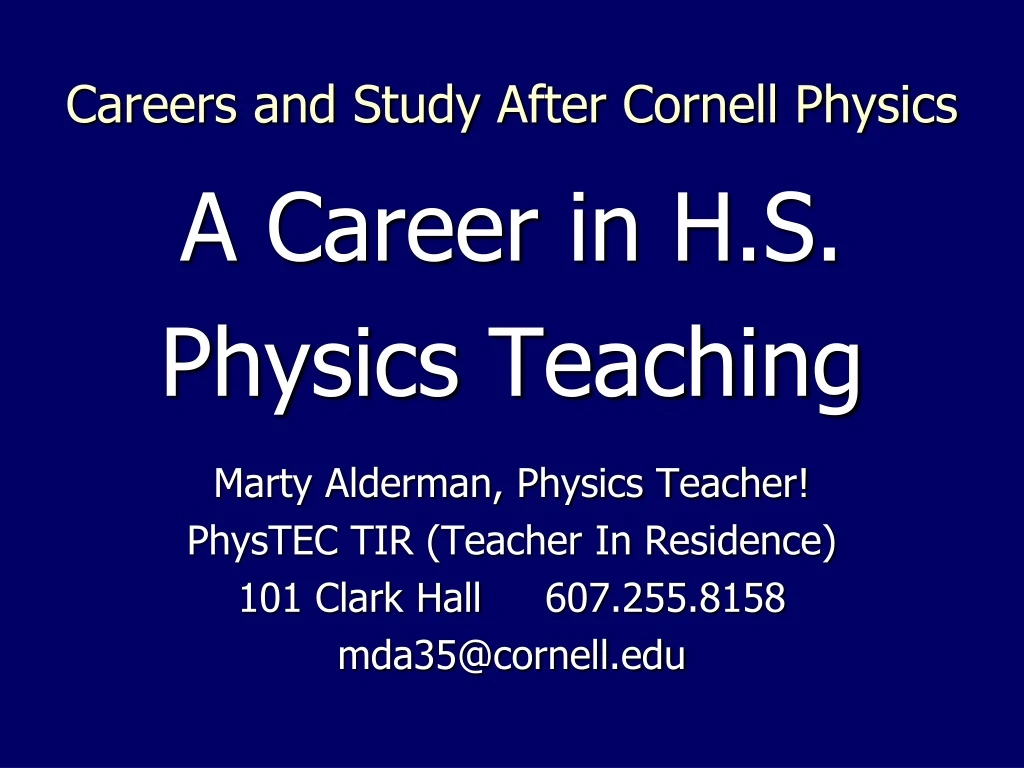 careers and study after cornell physics