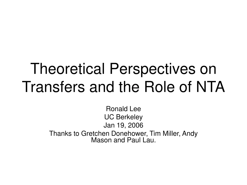 theoretical perspectives on transfers and the role of nta