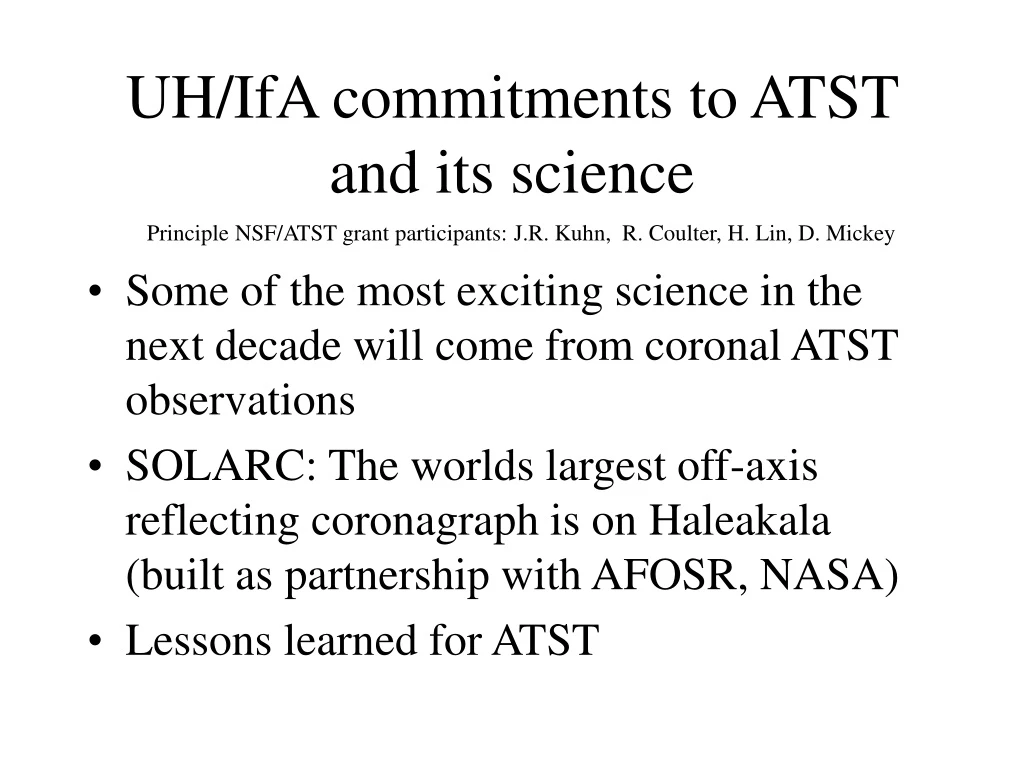 uh ifa commitments to atst and its science