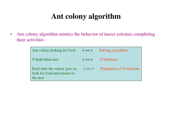 Ant colony algorithm