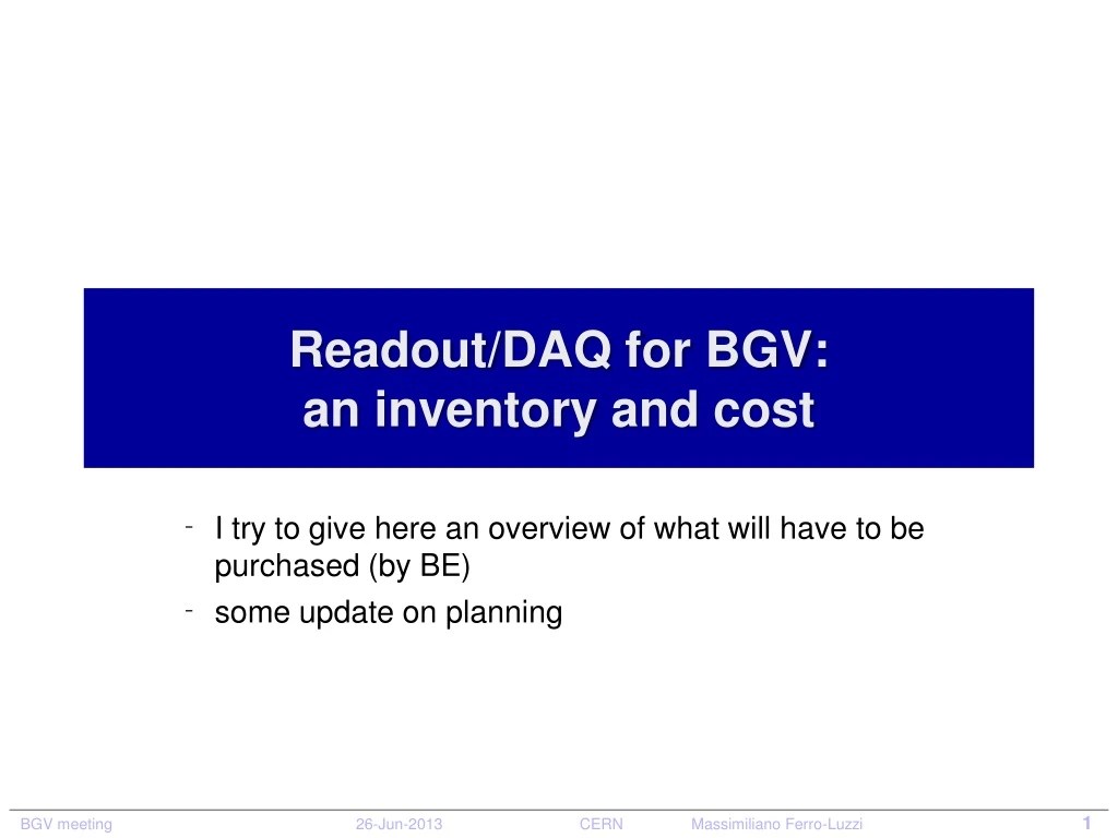 readout daq for bgv an inventory and cost