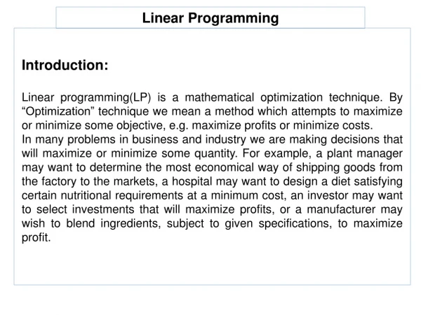 Linear Programming