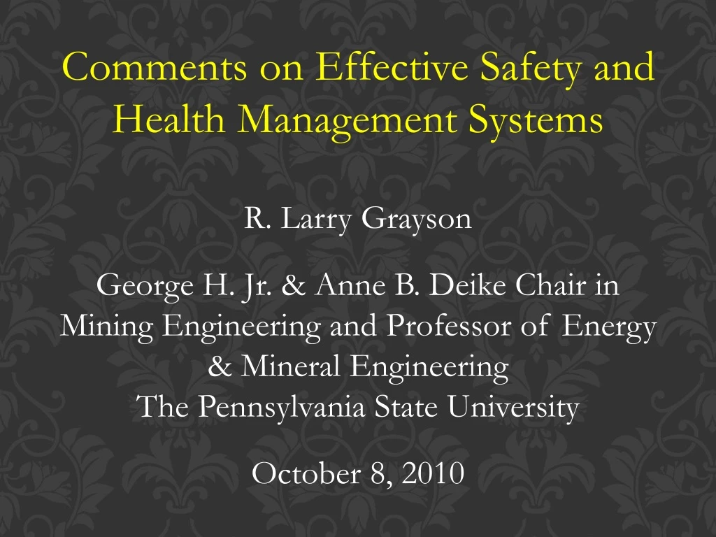 comments on effective safety and health