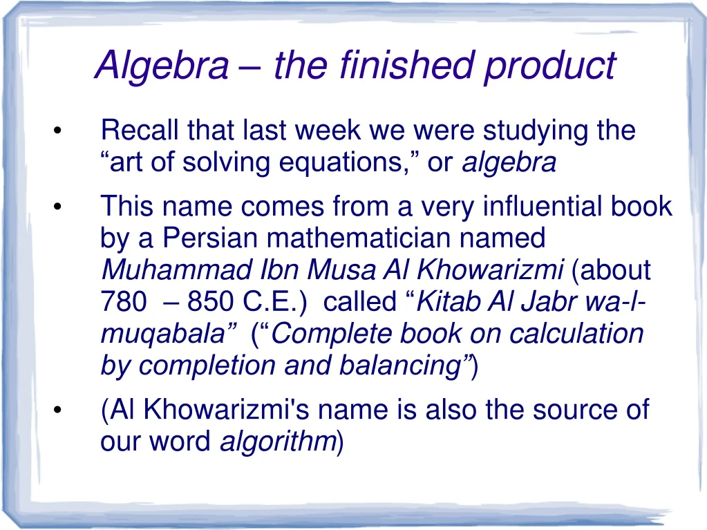 algebra the finished product