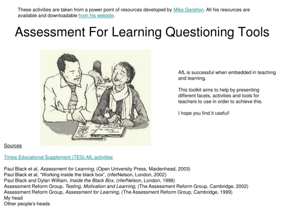 Assessment For Learning Questioning Tools