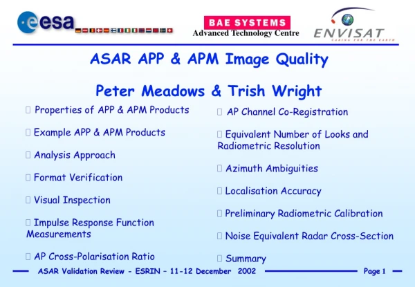 ASAR APP &amp; APM Image Quality Peter Meadows &amp; Trish Wright