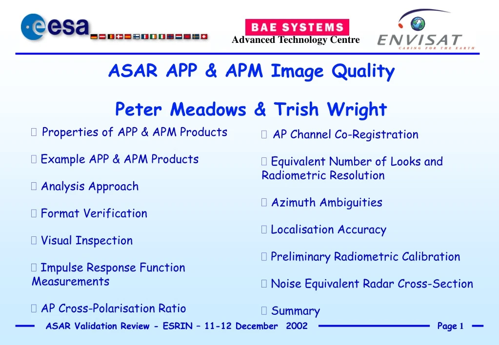 PPT ASAR APP APM Image Quality Peter Meadows Trish