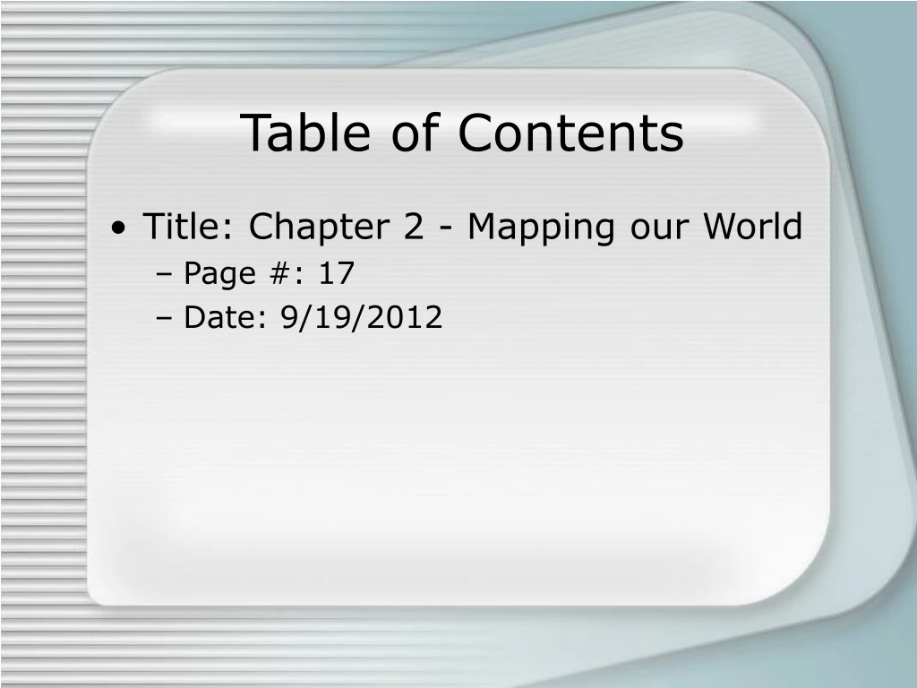 table of contents