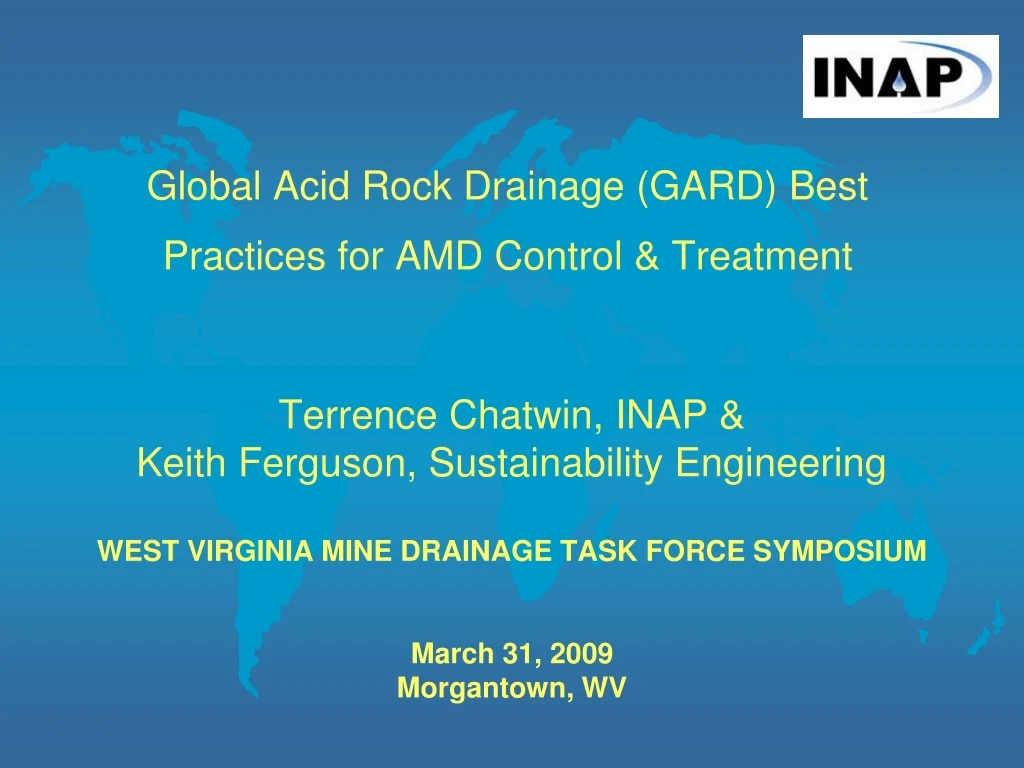 global acid rock drainage gard best practices for amd control treatment