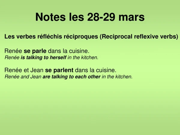 Notes les 28-29 mars