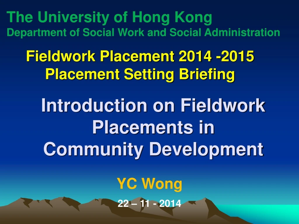 introduction on fieldwork placements in community development