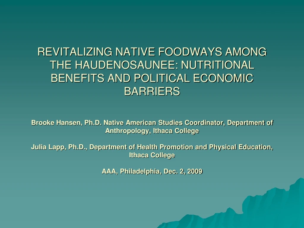 revitalizing native foodways among