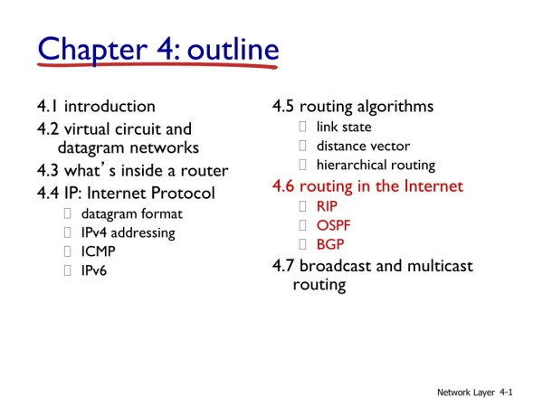 4.1 introduction 4.2 virtual circuit and datagram networks 4.3 what ’ s inside a router