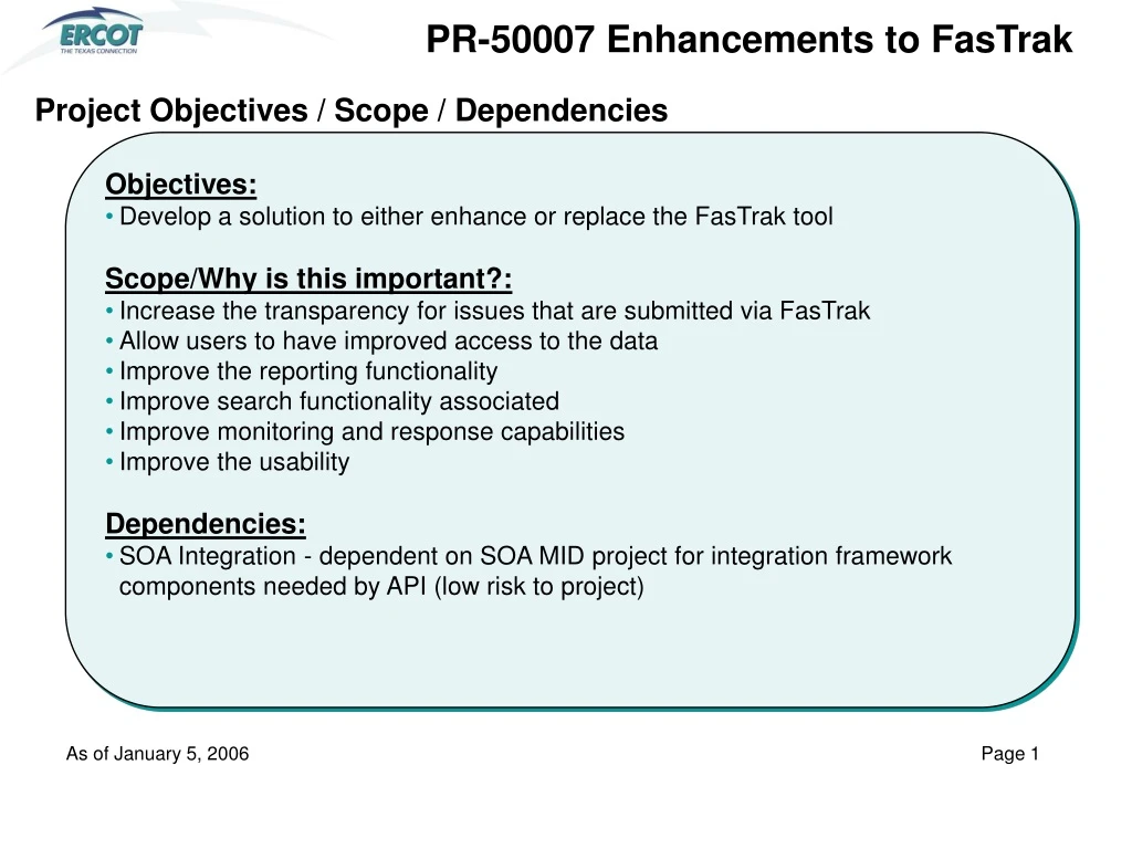 pr 50007 enhancements to fastrak