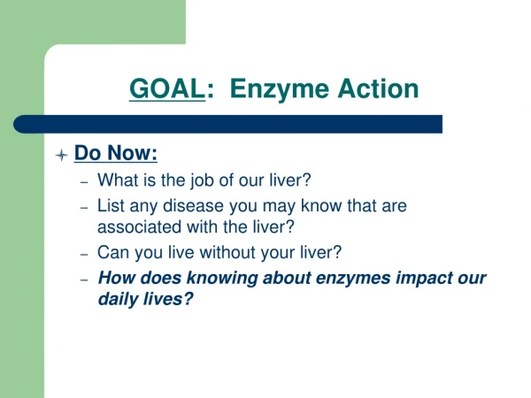 GOAL :  Enzyme Action