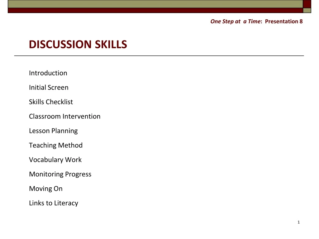 one step at a time presentation 8 discussion skills