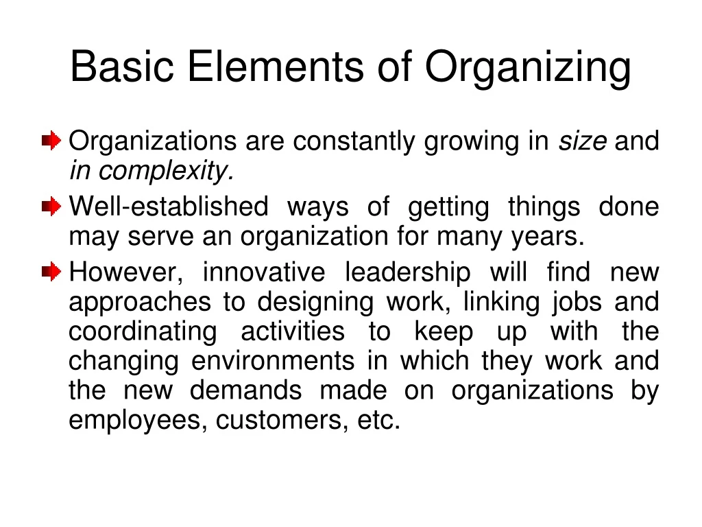 basic elements of organizing