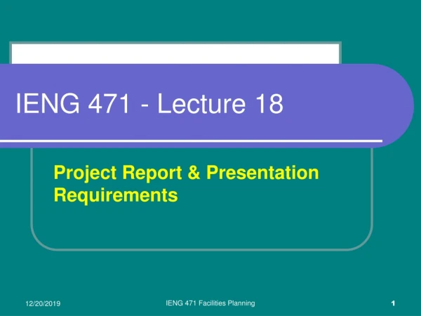 IENG 471 - Lecture 18
