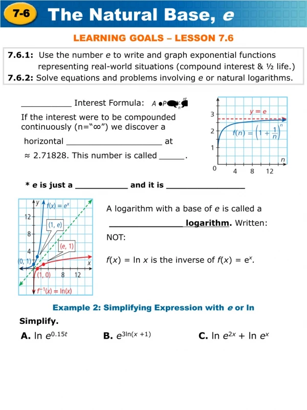 7.6.1:   Use the number  e  to write and graph exponential functions