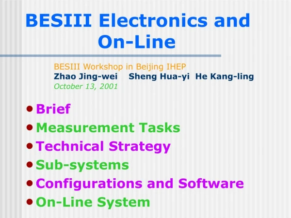 Brief Measurement Tasks Technical Strategy Sub-systems Configurations and Software  On-Line System