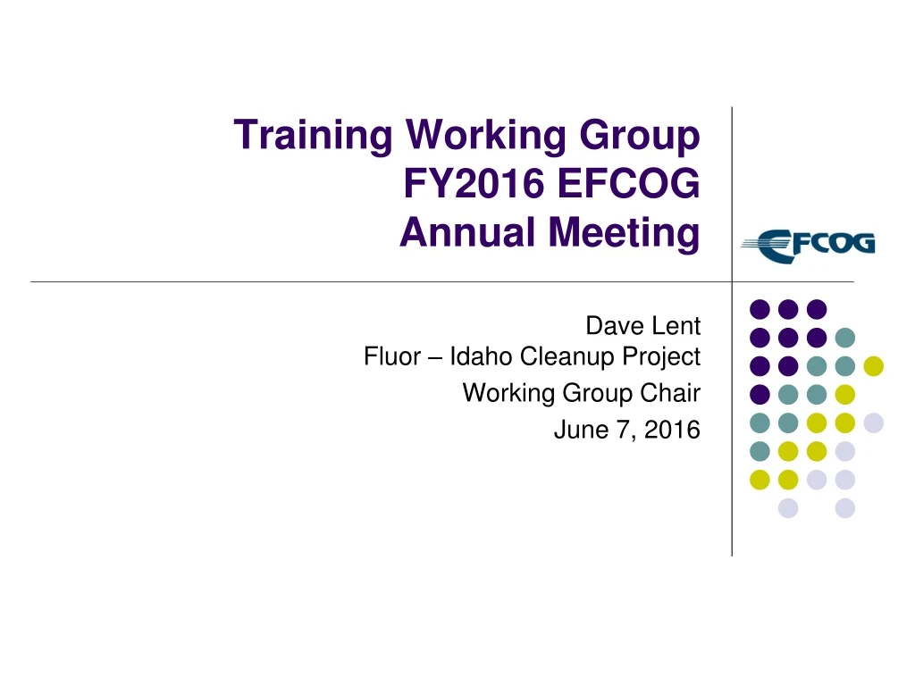 training working group fy2016 efcog annual meeting