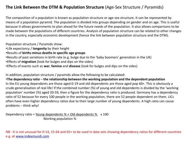 The Link Between the DTM &amp; Population Structure  (Age-Sex Structure / Pyramids)