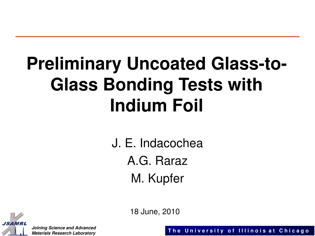 preliminary uncoated glass to glass bonding tests with indium foil