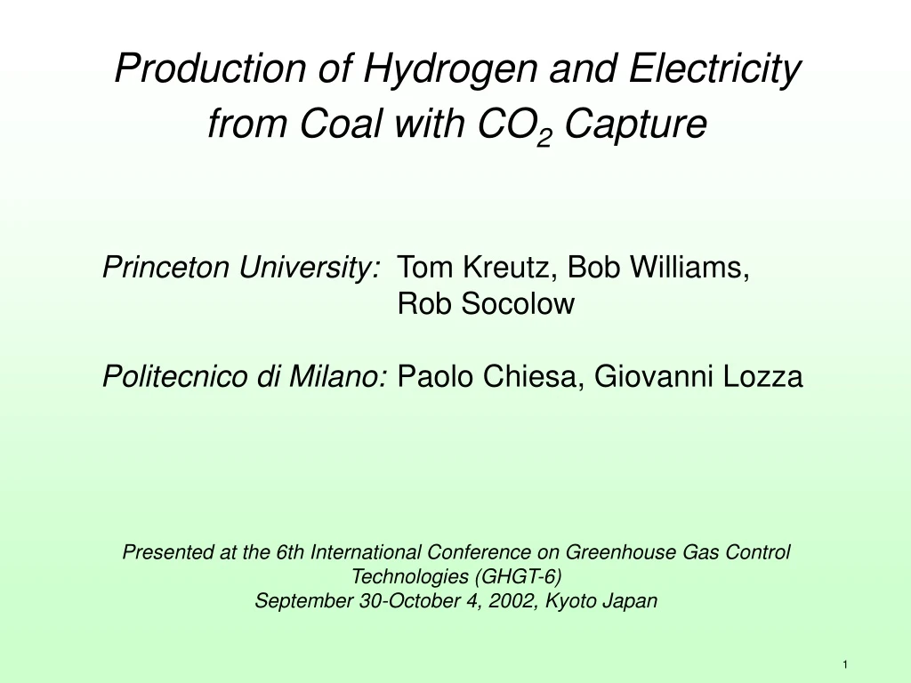 production of hydrogen and electricity from coal