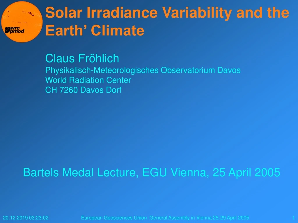 solar irradiance variability and the earth climate