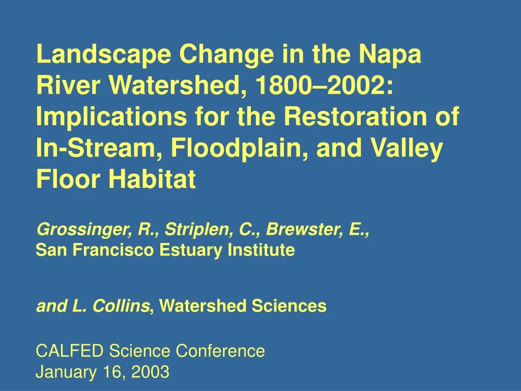 landscape change in the napa river watershed 1800