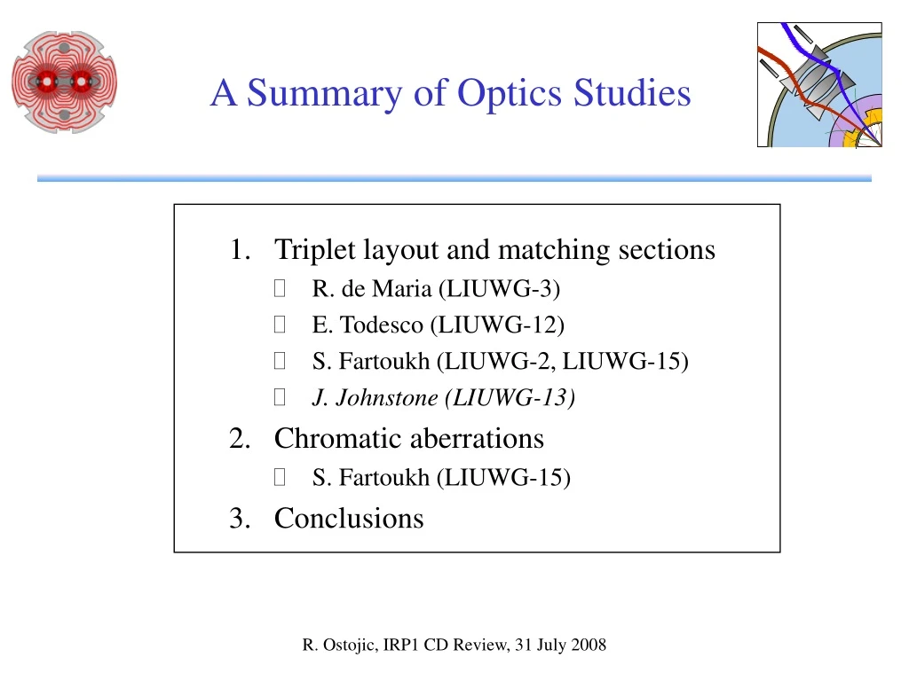 a summary of optics studies