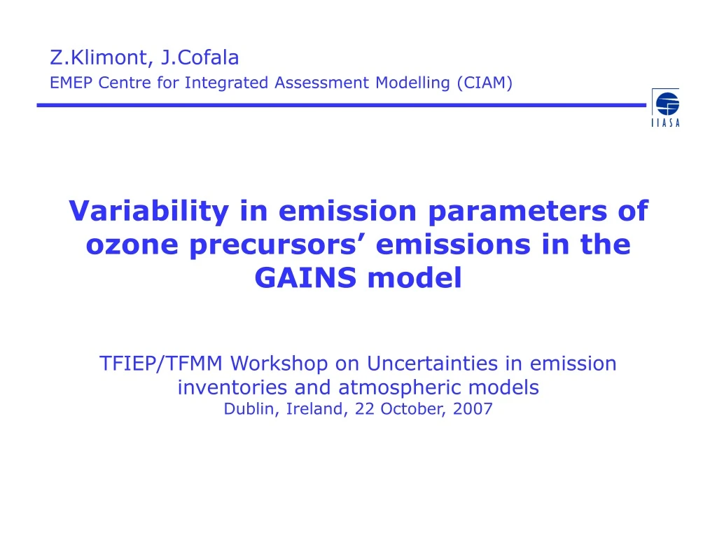 z klimont j cofala emep centre for integrated assessment modelling ciam