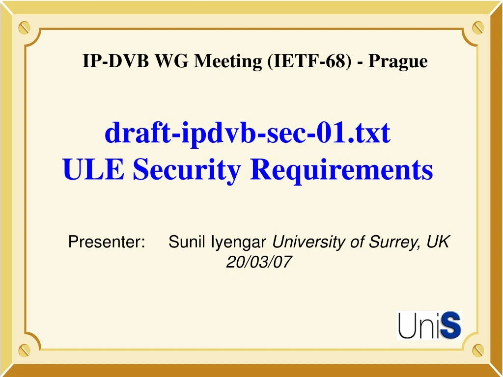 draft ipdvb sec 01 txt ule security requirements