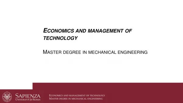 Economics and management of technology Master degree in mechanical engineering