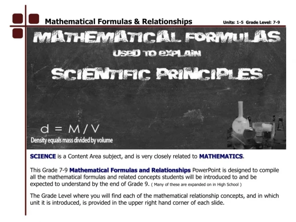 Mathematical Formulas &amp; Relationships