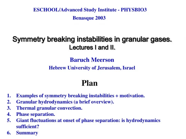 Symmetry breaking instabilities in granular gases. Lectures I and II.
