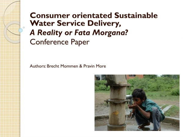 Consumer orientated Sustainable Water Service Delivery ,  A Reality or Fata Morgana?