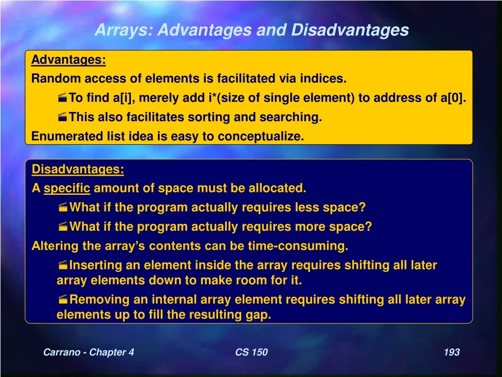 arrays advantages and disadvantages