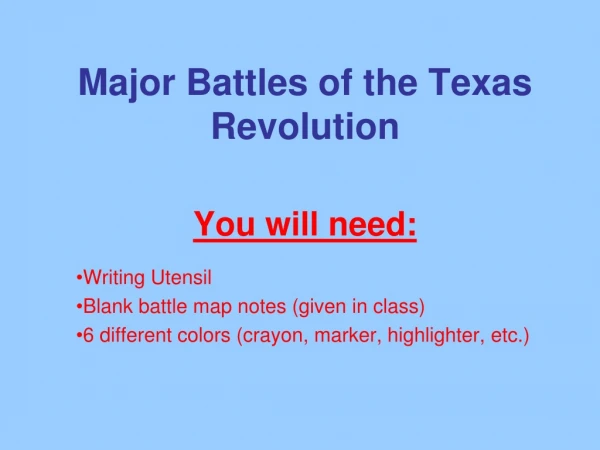 Major Battles of the Texas Revolution