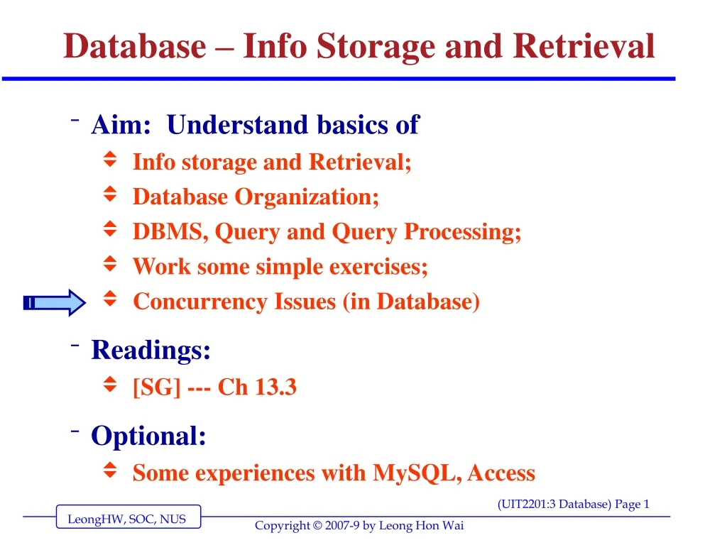 database info storage and retrieval