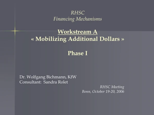 RHSC  Financing Mechanisms Workstream A « Mobilizing Additional Dollars » Phase I