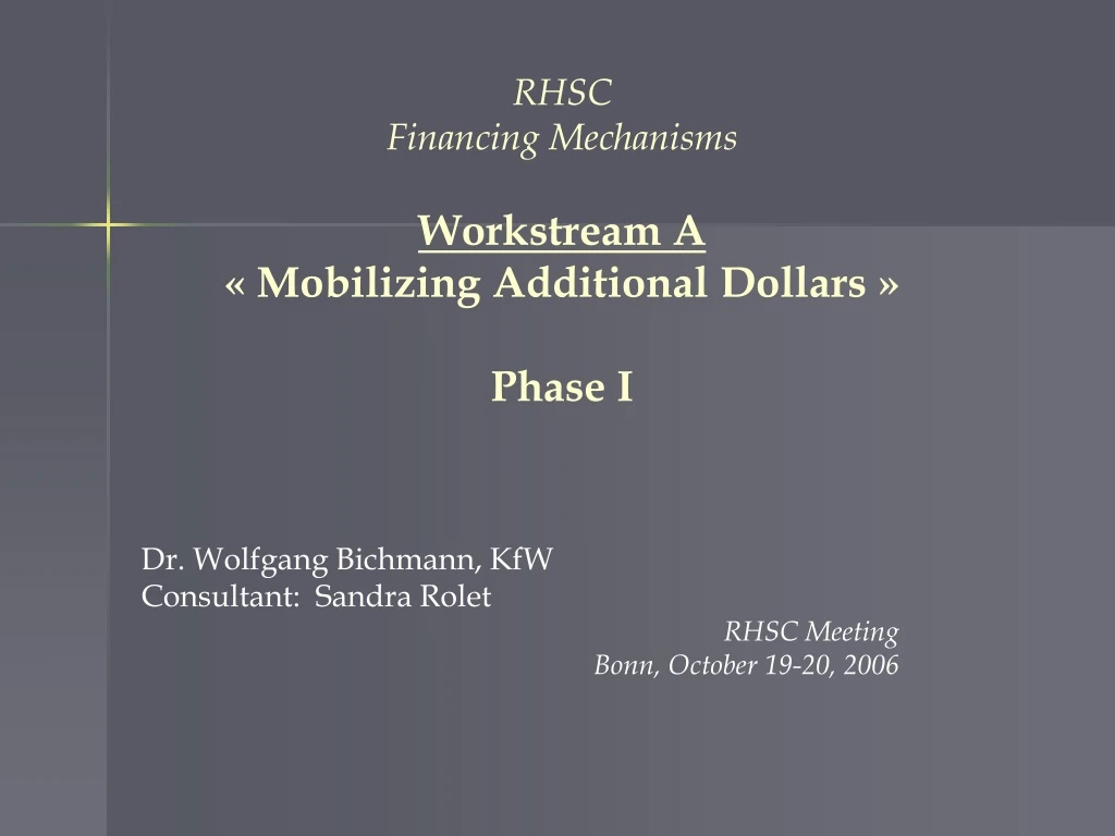 rhsc financing mechanisms workstream a mobilizing additional dollars phase i