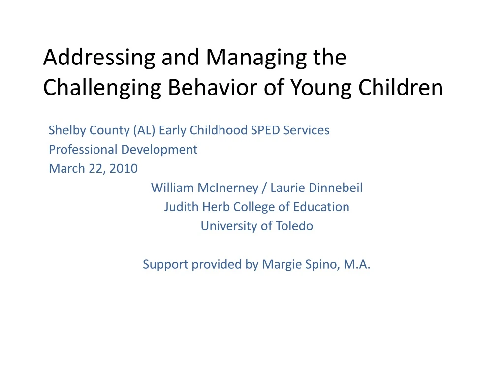 addressing and managing the challenging behavior of young children