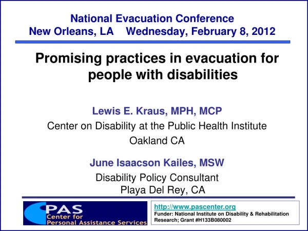 National Evacuation Conference  New Orleans, LA    Wednesday, February 8, 2012