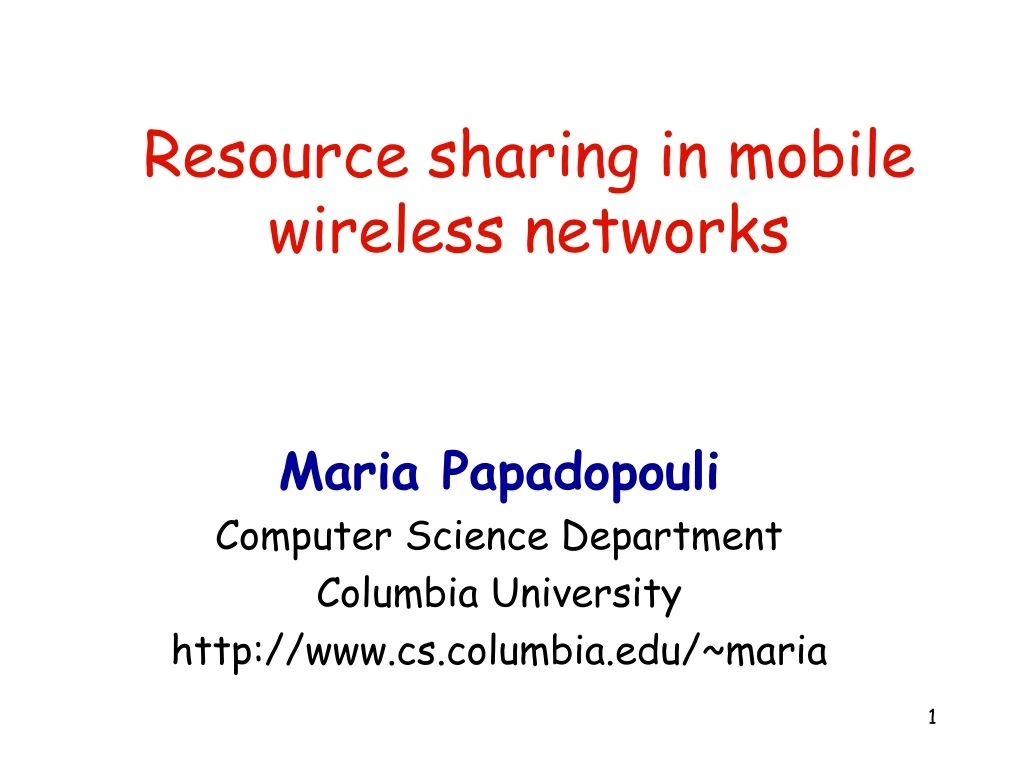resource sharing in mobile wireless networks