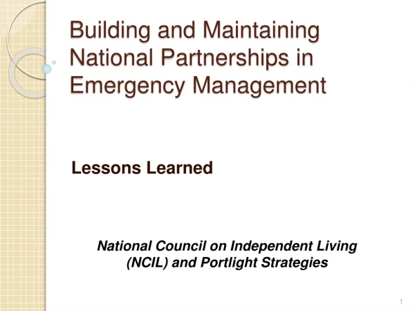 Building and Maintaining National Partnerships in Emergency Management