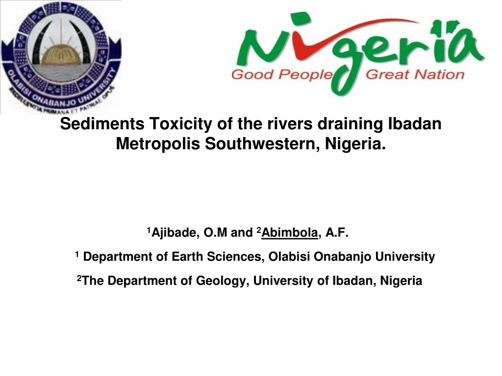 s ediments toxicity of the rivers draining ibadan metropolis southwestern nigeria