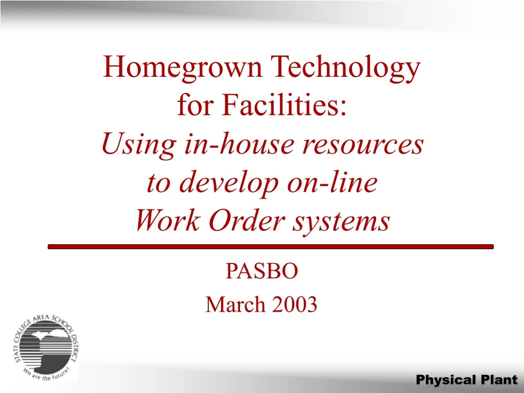 homegrown technology for facilities using in house resources to develop on line work order systems