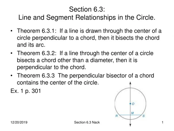Section 6.3:   Line and Segment Relationships in the Circle.
